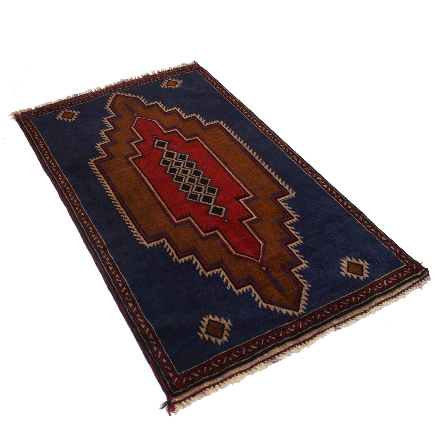 Baluchi Rug Handmade Dark Blue Floral 3x5 ft