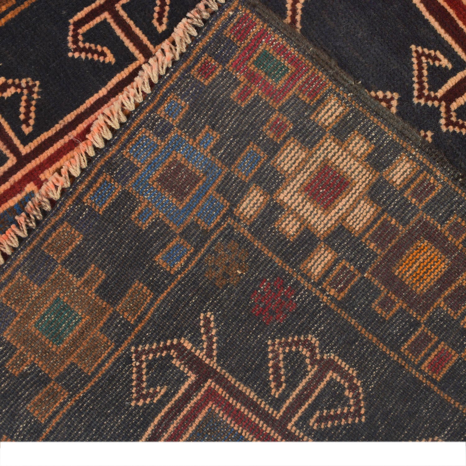 Baluchi Rug Handmade Black Floral 2x4 ft