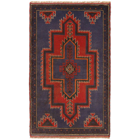 Baluchi Rug Handmade Dark Blue Floral 2x4 ft