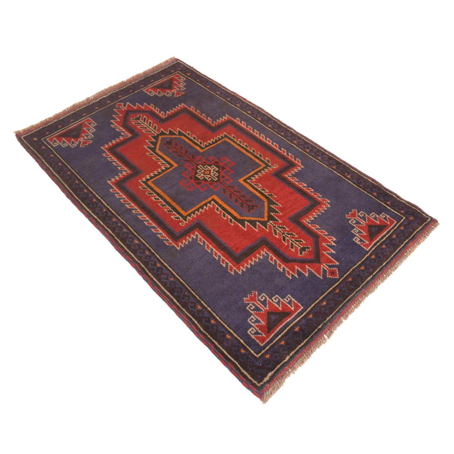 Baluchi Rug Handmade Dark Blue Floral 2x4 ft