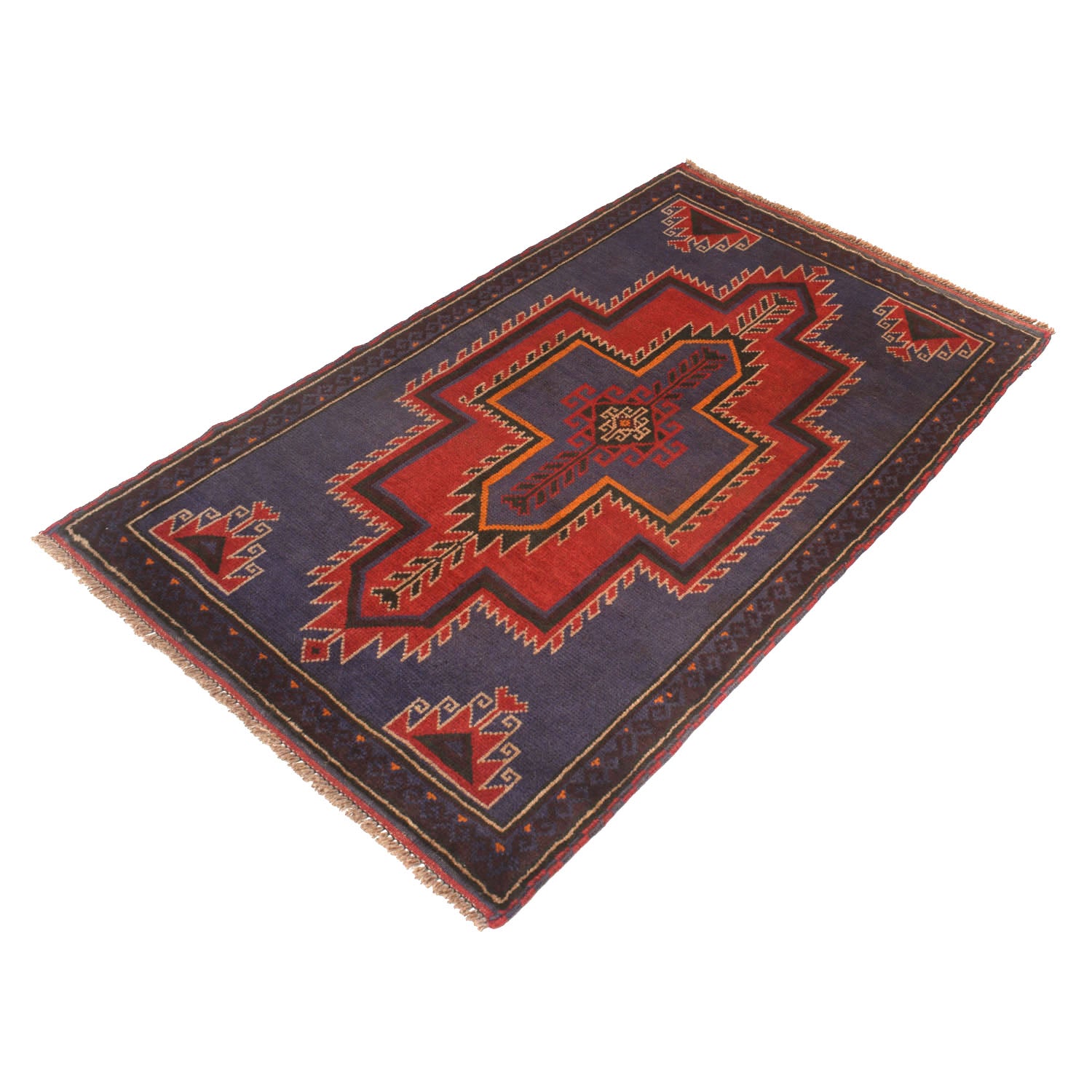 Baluchi Rug Handmade Dark Blue Floral 2x4 ft