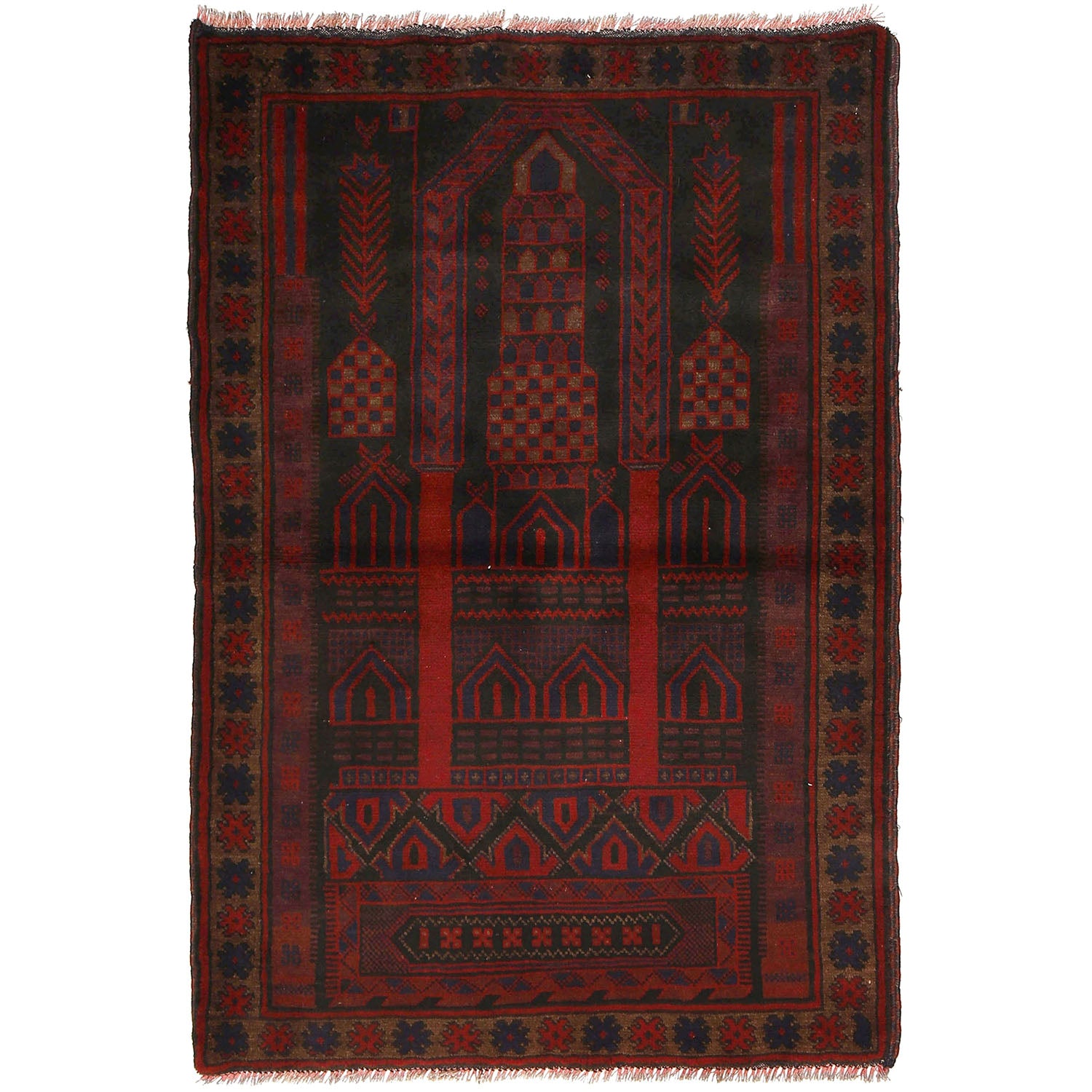 Baluchi Rug Handmade Multi Prayer Design 3x5 ft