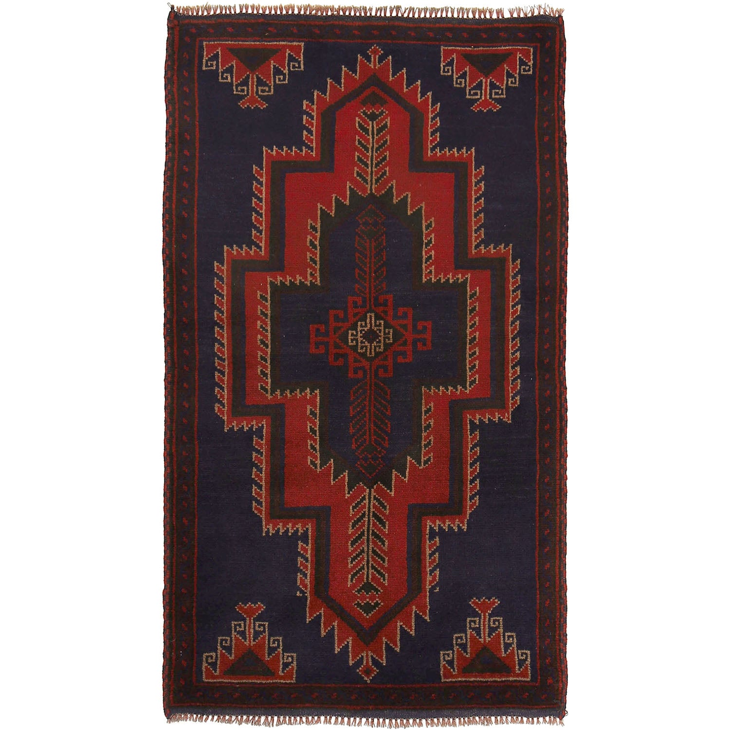 Baluchi Rug Handmade Dark Blue Floral 2x4 ft