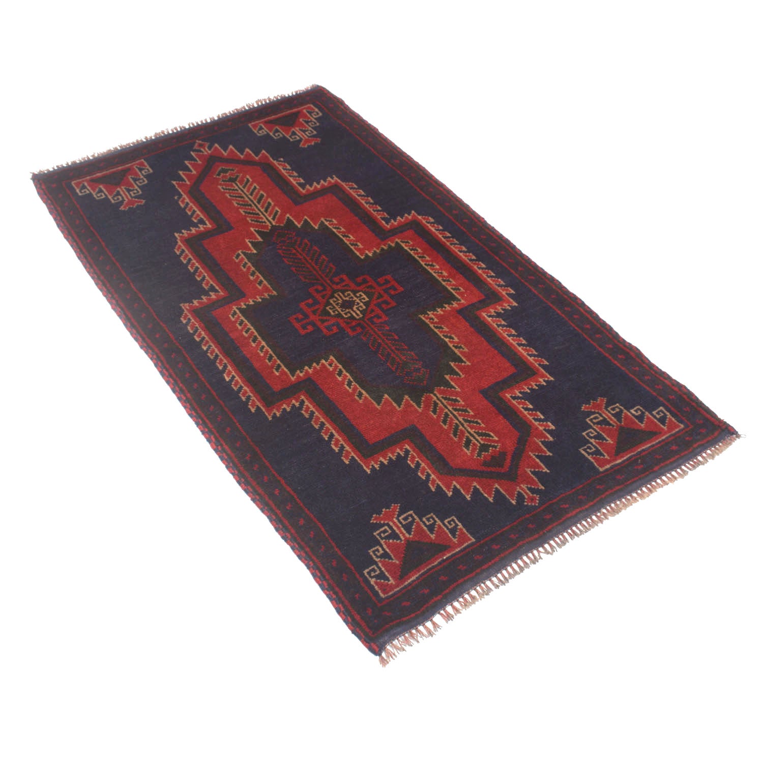 Baluchi Rug Handmade Dark Blue Floral 2x4 ft