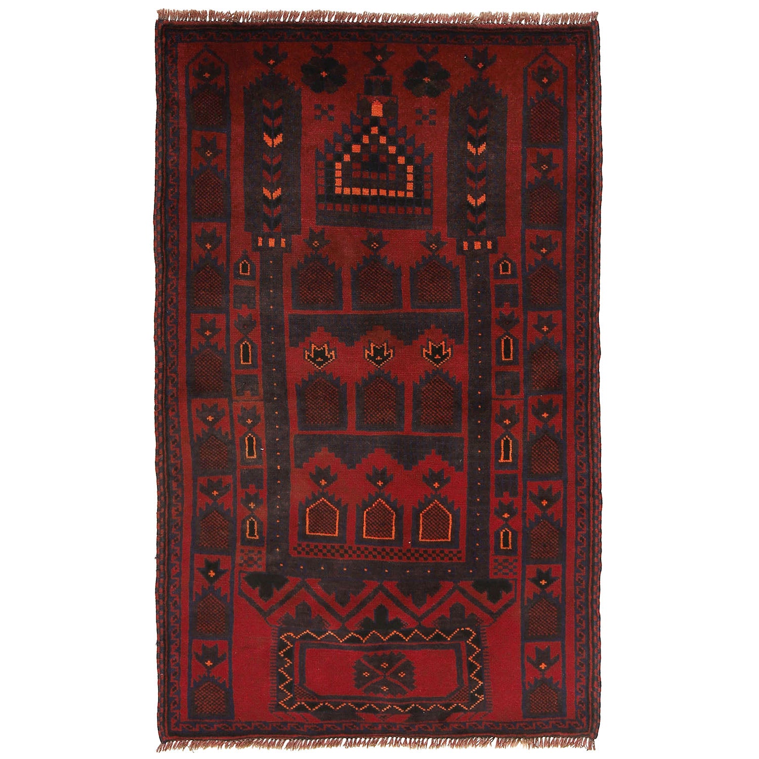 Baluchi Rug Handmade Red Prayer Design 3x5 ft