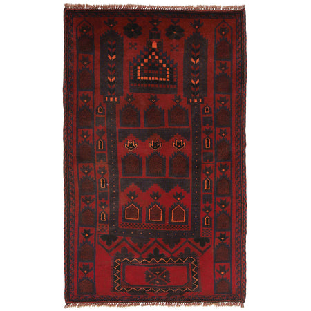 Baluchi Rug Handmade Red Prayer Design 3x5 ft