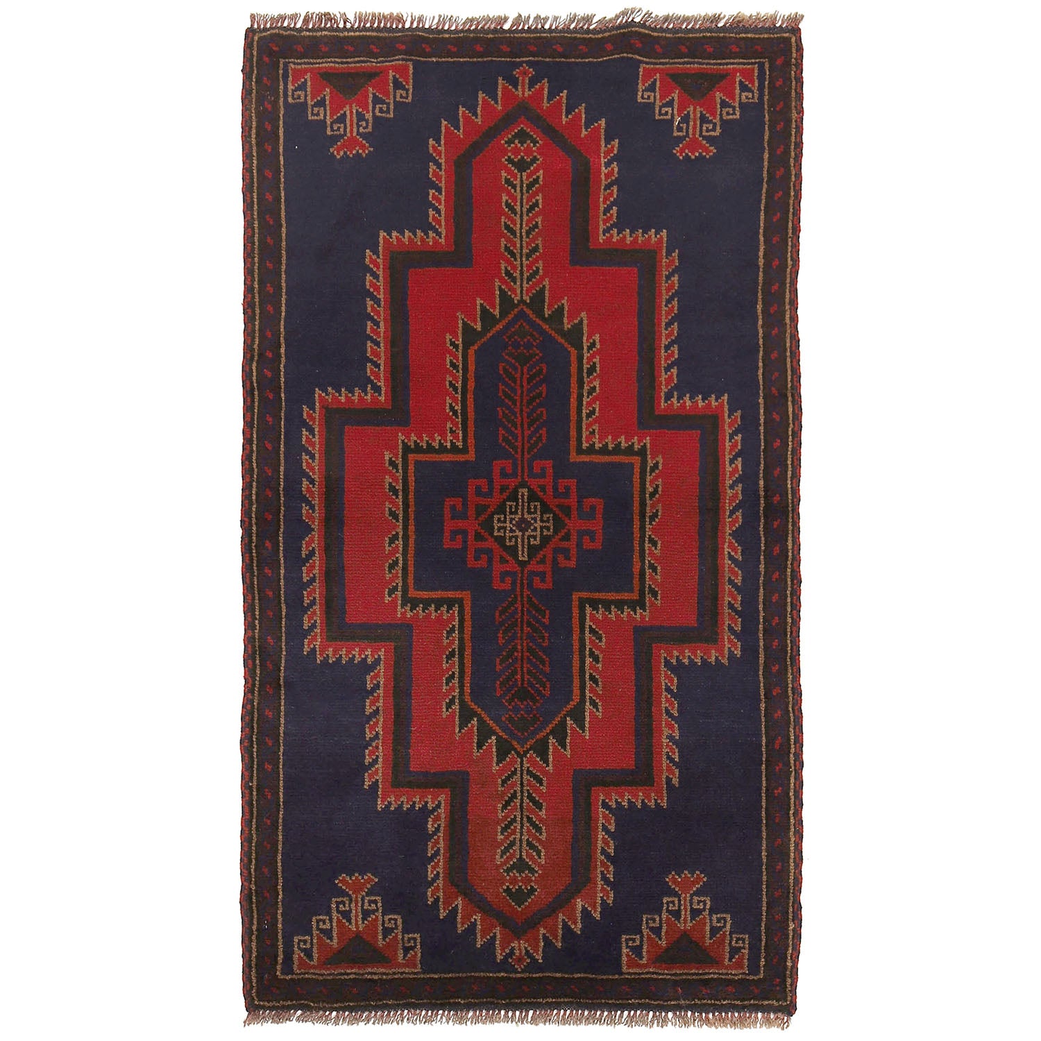 Baluchi Rug Handmade Dark Blue Floral 2x4 ft