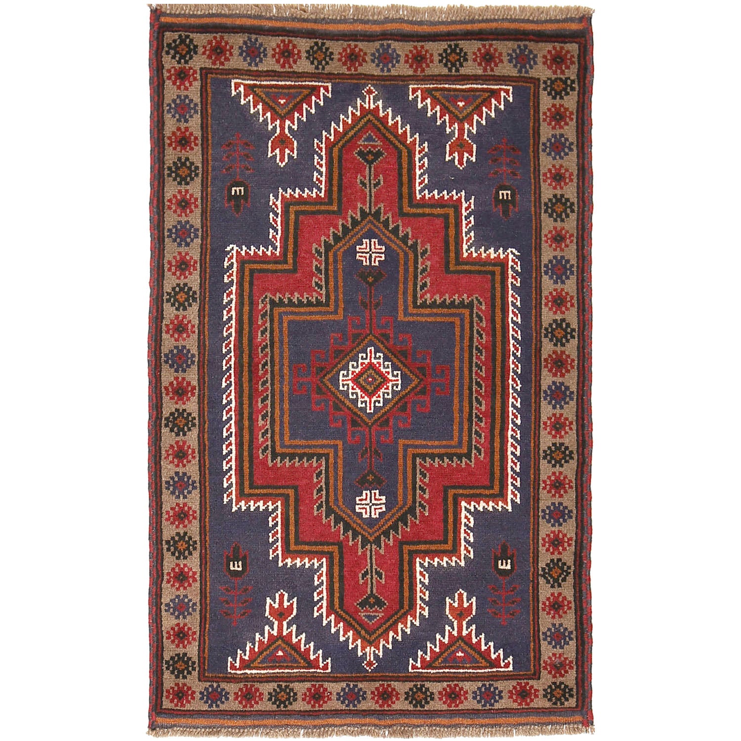 Baluchi Rug Handmade Dark Blue Floral 2x4 ft