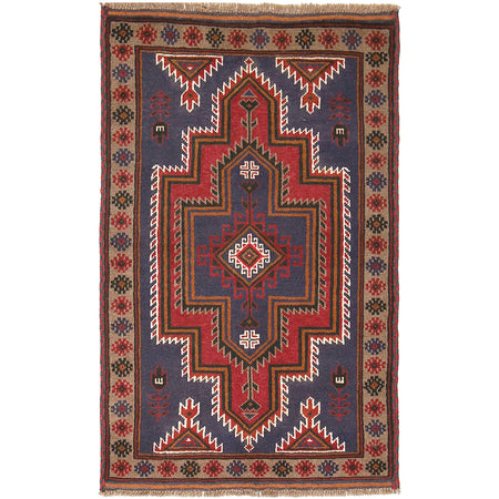 Baluchi Rug Handmade Dark Blue Floral 2x4 ft