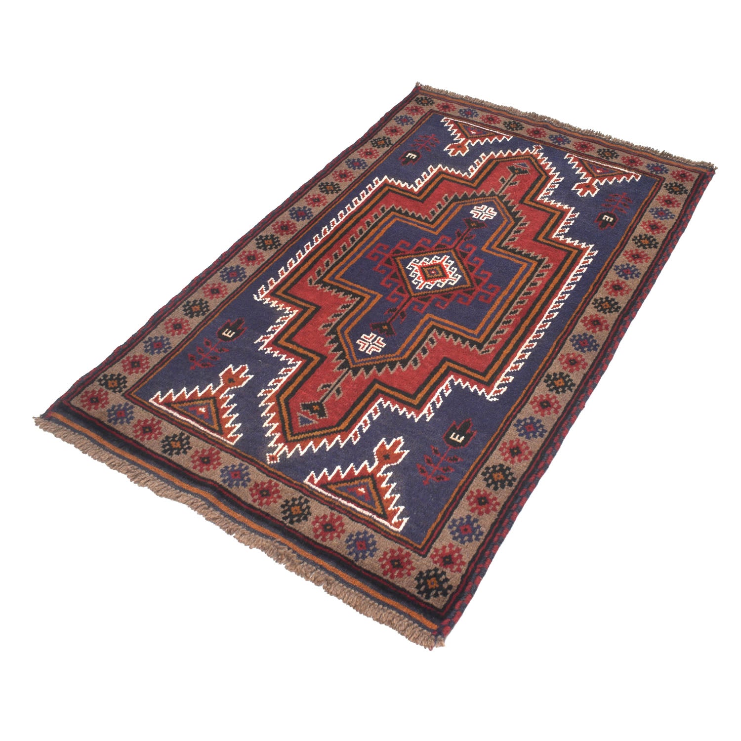 Baluchi Rug Handmade Dark Blue Floral 2x4 ft