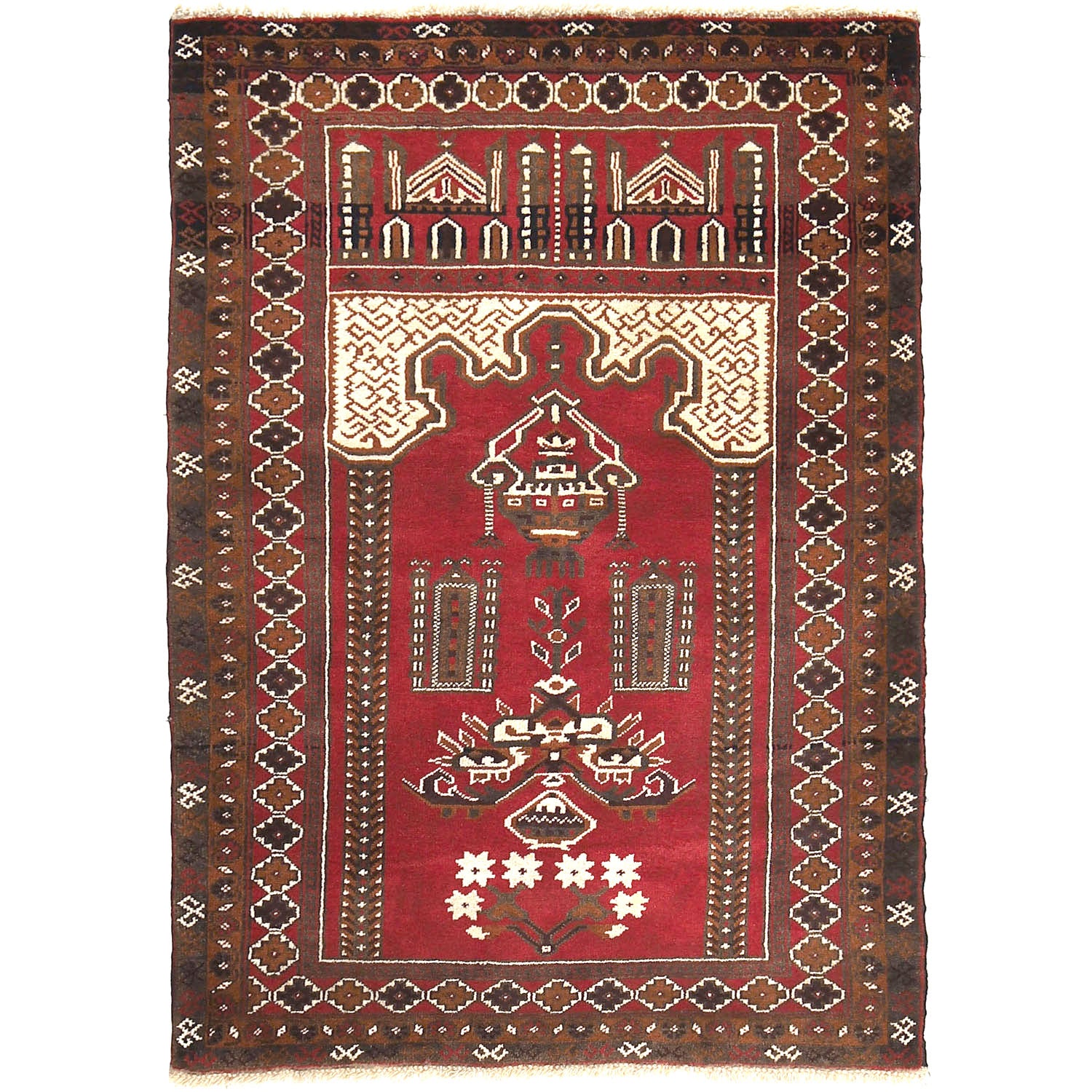 Baluchi Rug Handmade Red Prayer Design 3x5 ft