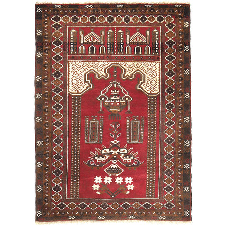 Baluchi Rug Handmade Red Prayer Design 3x5 ft