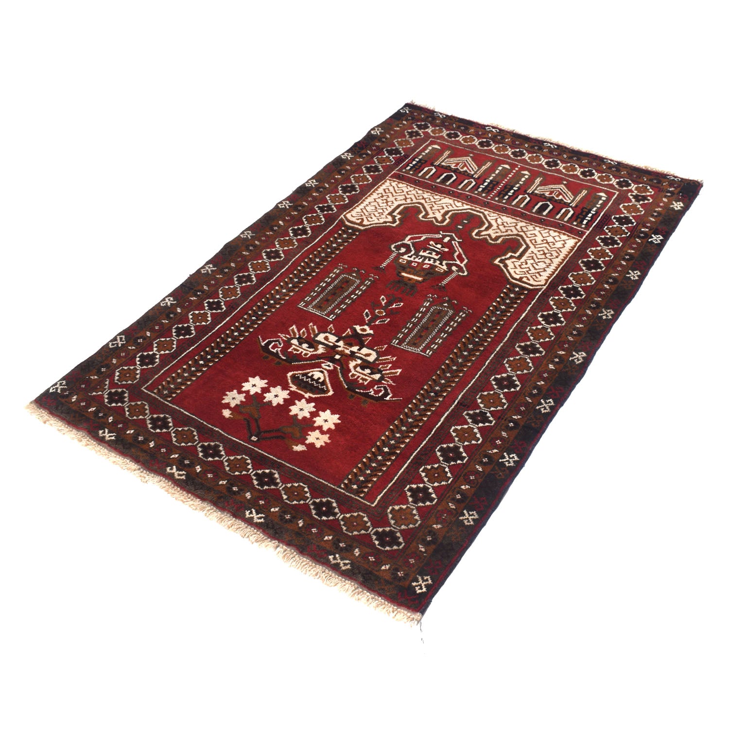 Baluchi Rug Handmade Red Prayer Design 3x5 ft
