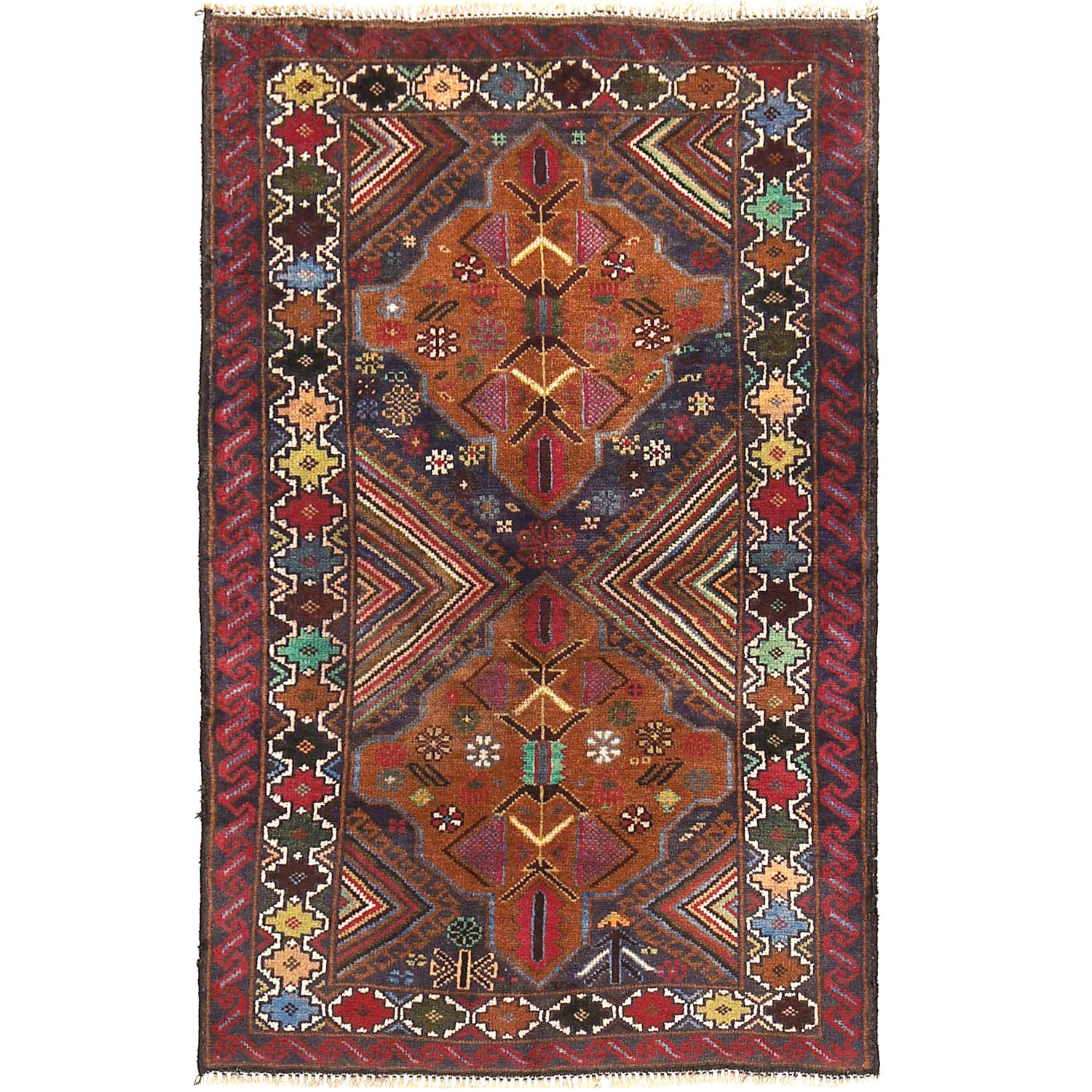 Baluchi Rug Handmade Multi Geometric 2x4 ft