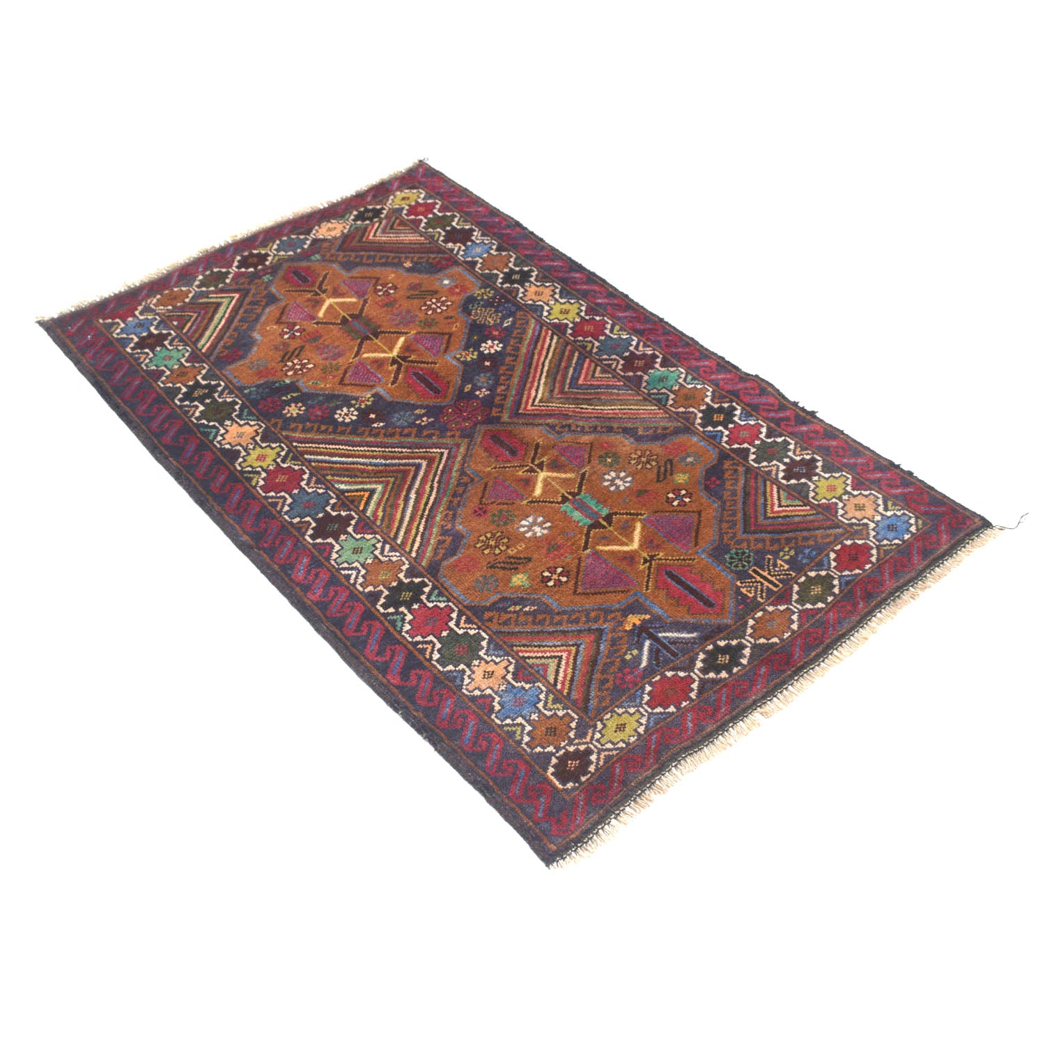 Baluchi Rug Handmade Multi Geometric 2x4 ft