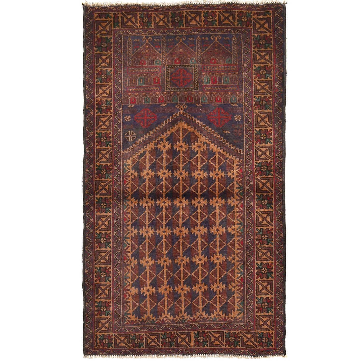 Baluchi Rug Handmade Multi Prayer Design 3x5 ft