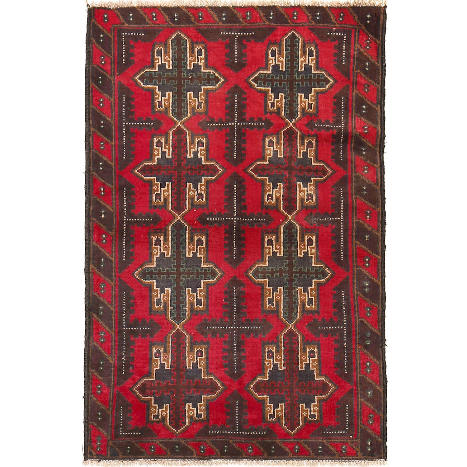 Baluchi Rug Handmade Red Geometric 3x5 ft