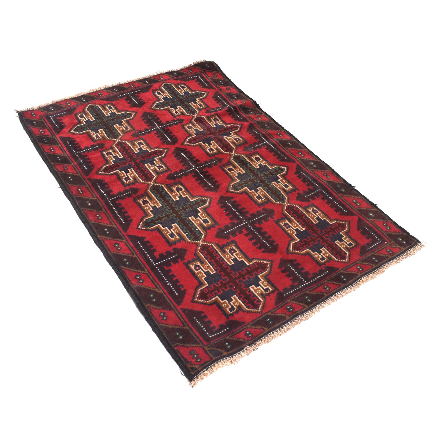 Baluchi Rug Handmade Red Geometric 3x5 ft