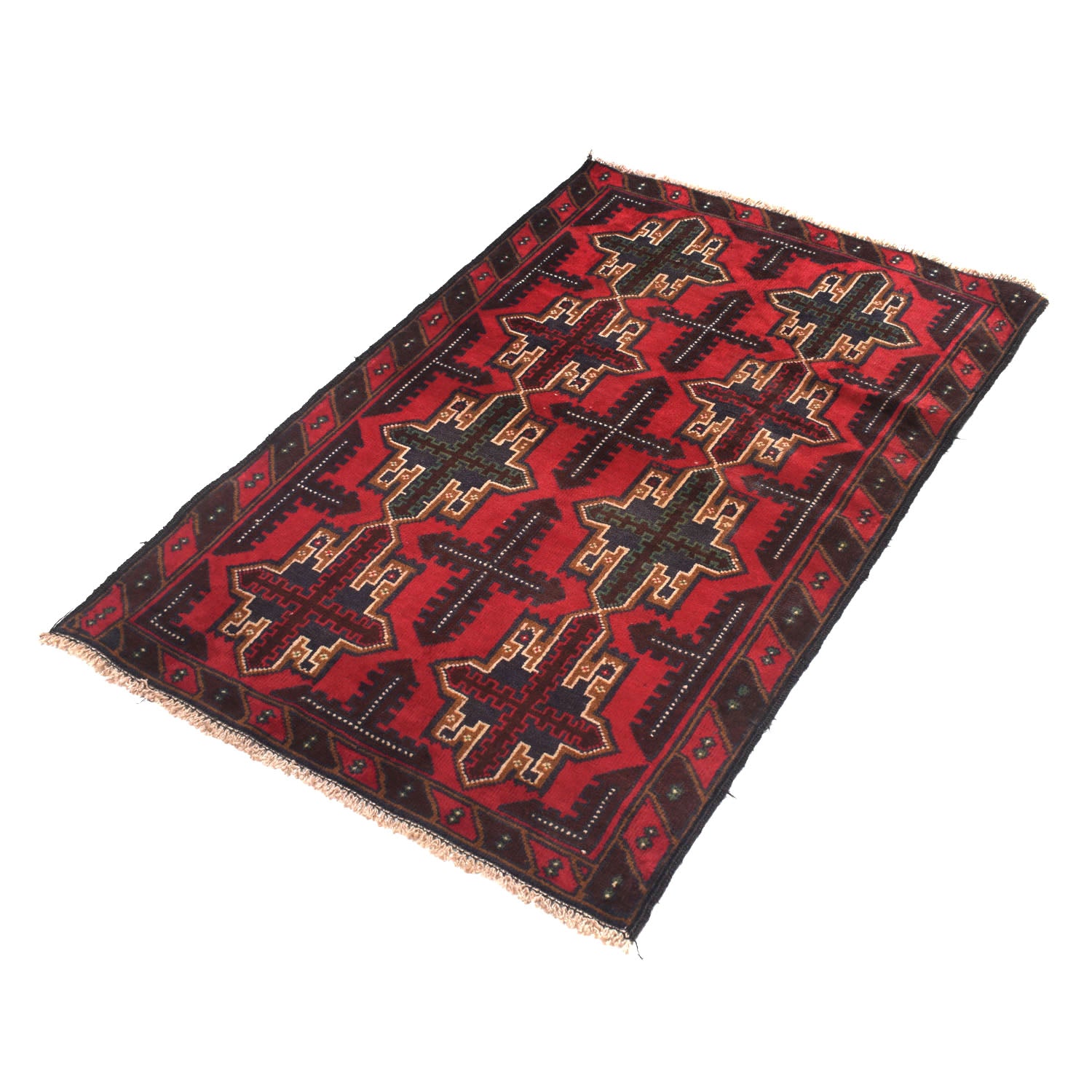 Baluchi Rug Handmade Red Geometric 3x5 ft