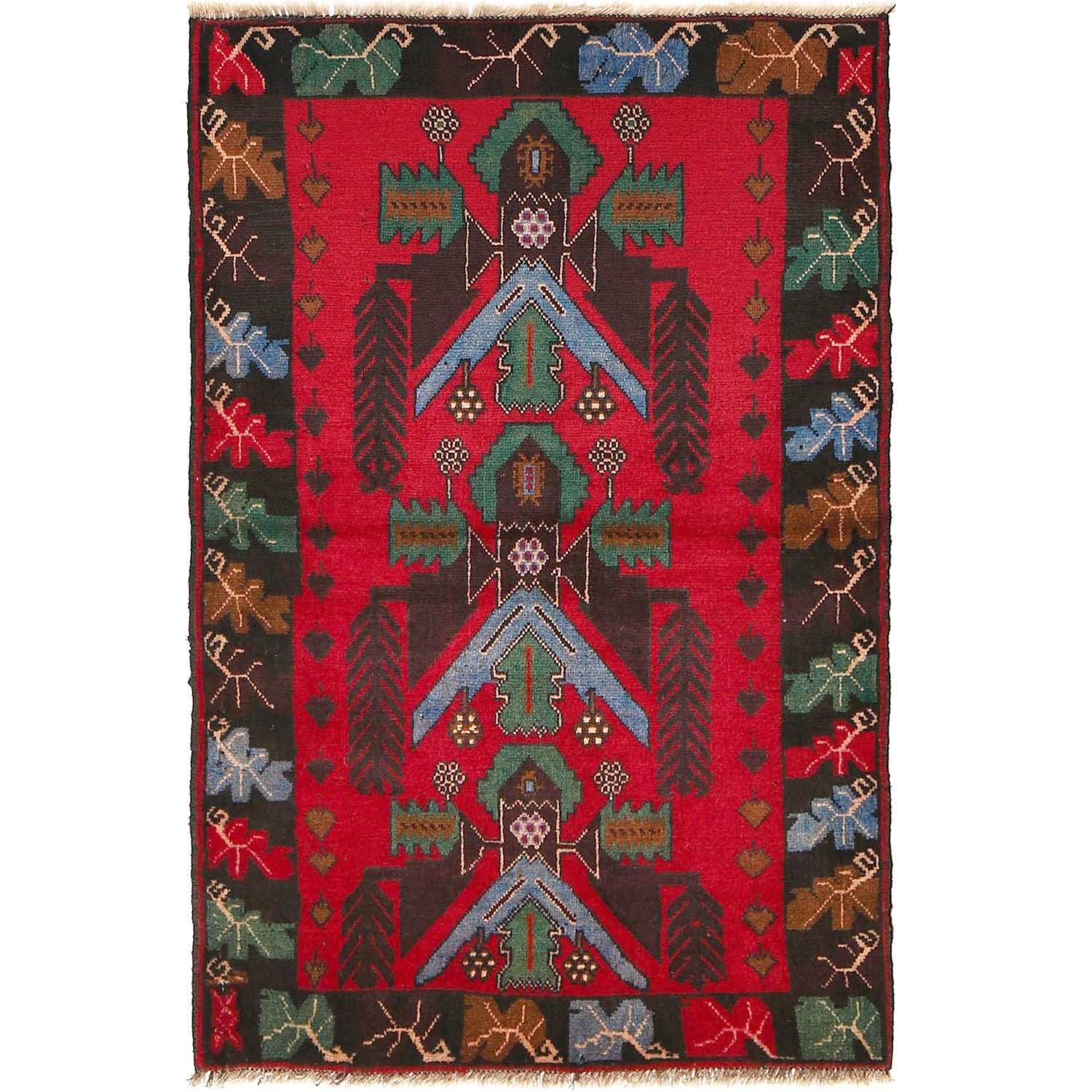 Baluchi Rug Handmade Red Geometric 3x5 ft