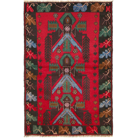 Baluchi Rug Handmade Red Geometric 3x5 ft
