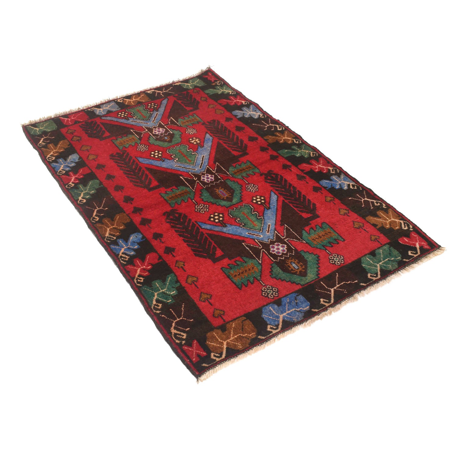 Baluchi Rug Handmade Red Geometric 3x5 ft