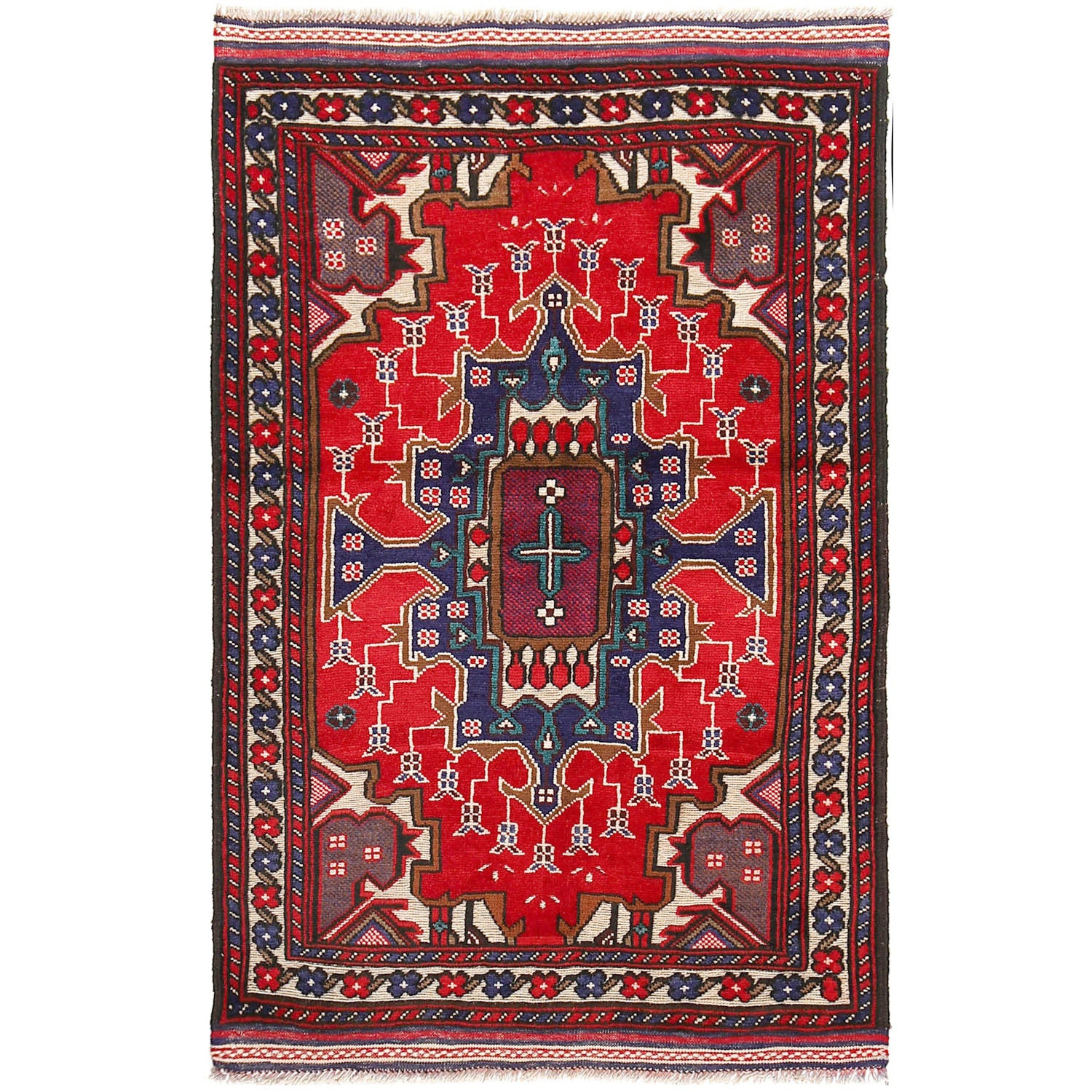 Baluchi Rug Handmade Multi Geometric 3x5 ft