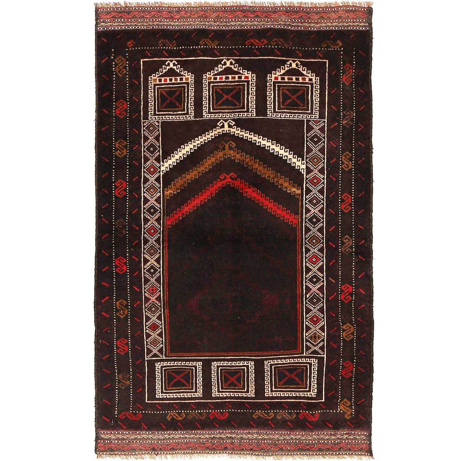 Baluchi Rug Handmade Multi Prayer Design 3x5 ft