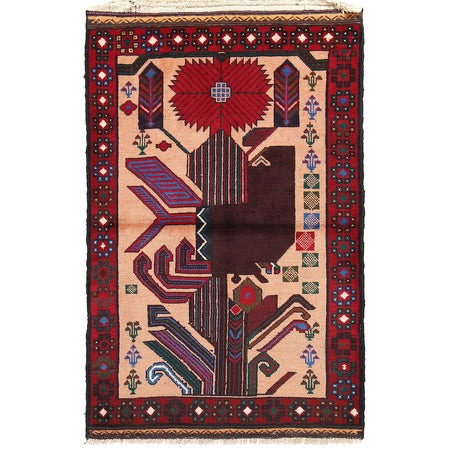 Baluchi Rug Handmade Multi Geometric 3x5 ft