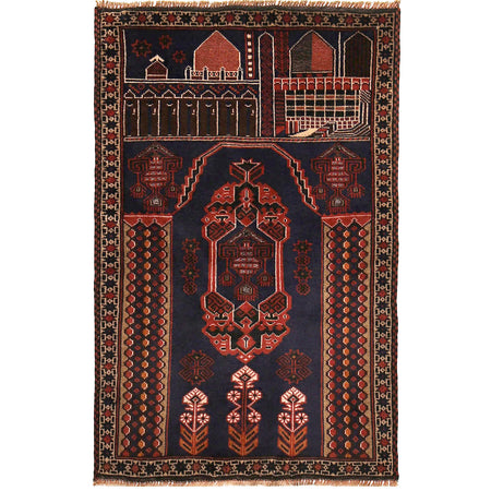 Baluchi Rug Handmade Multi Prayer Design 3x5 ft