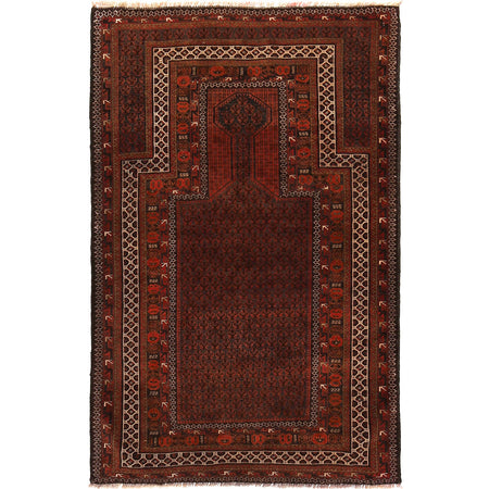 Baluchi Rug Handmade Red Prayer Design 3x5 ft