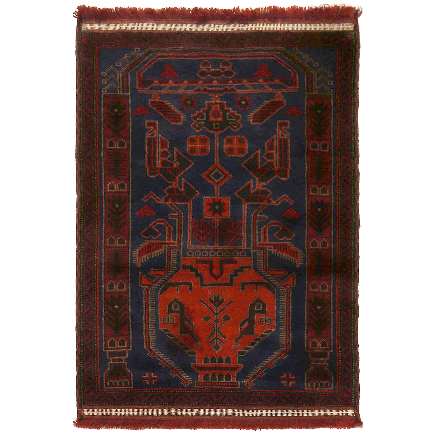 Baluchi Rug Handmade Dark Blue Geometric 3x5 ft