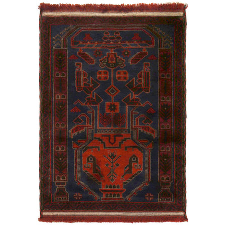 Baluchi Rug Handmade Dark Blue Geometric 3x5 ft