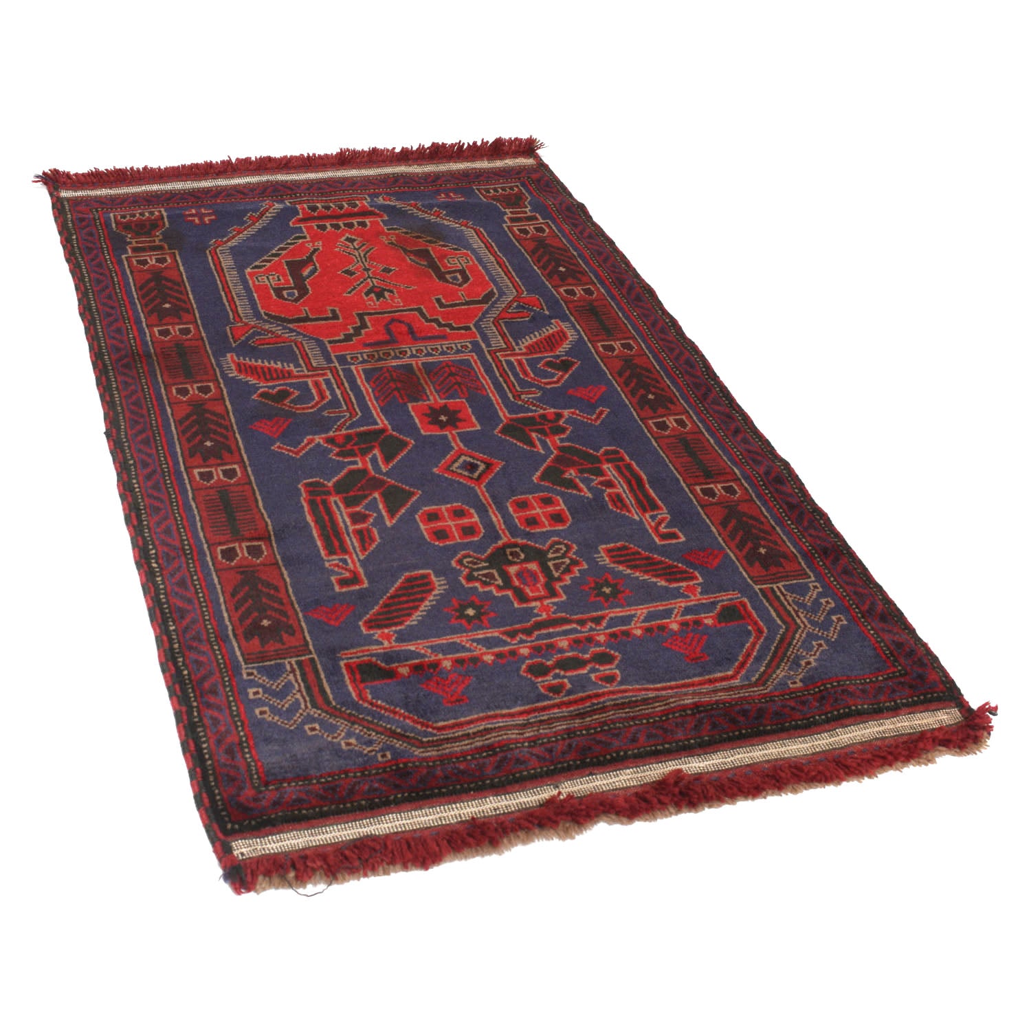 Baluchi Rug Handmade Dark Blue Geometric 3x5 ft
