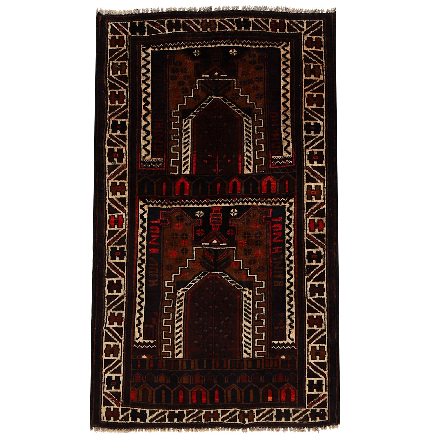Baluchi Rug Handmade Multi Prayer Design 2x4 ft