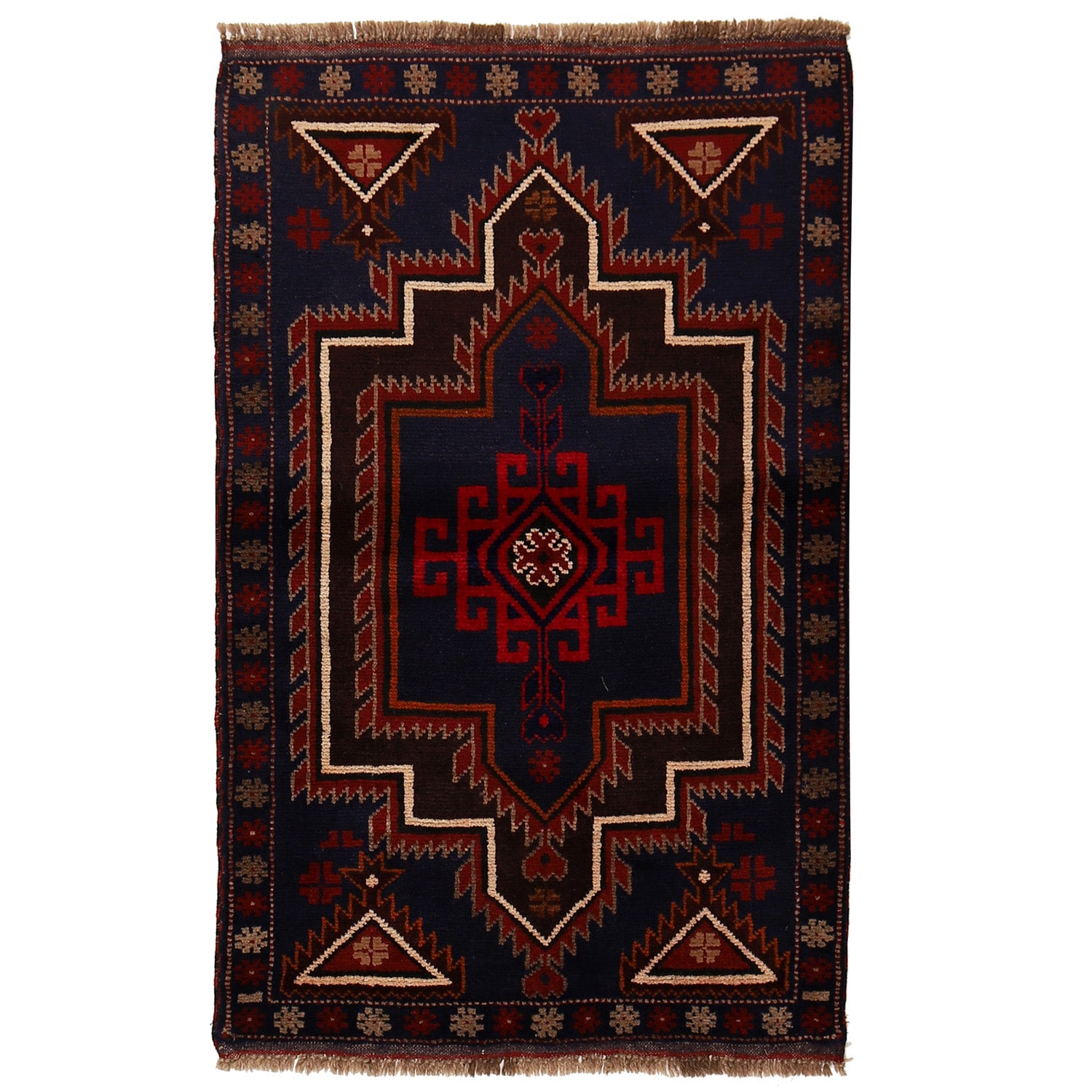Baluchi Rug Handmade Navy Blue Floral 2x4 ft