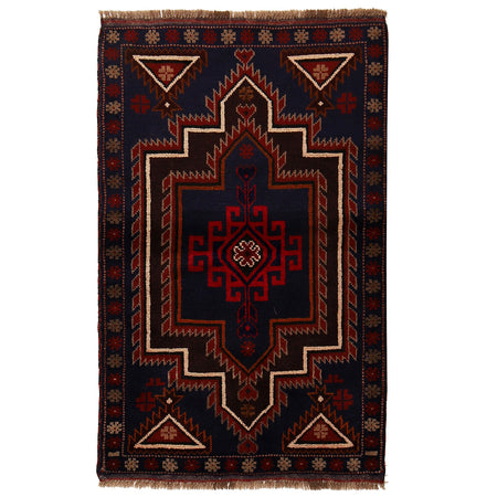 Baluchi Rug Handmade Navy Blue Floral 2x4 ft