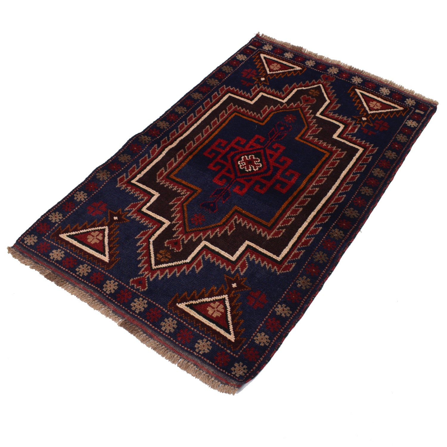 Baluchi Rug Handmade Navy Blue Floral 2x4 ft
