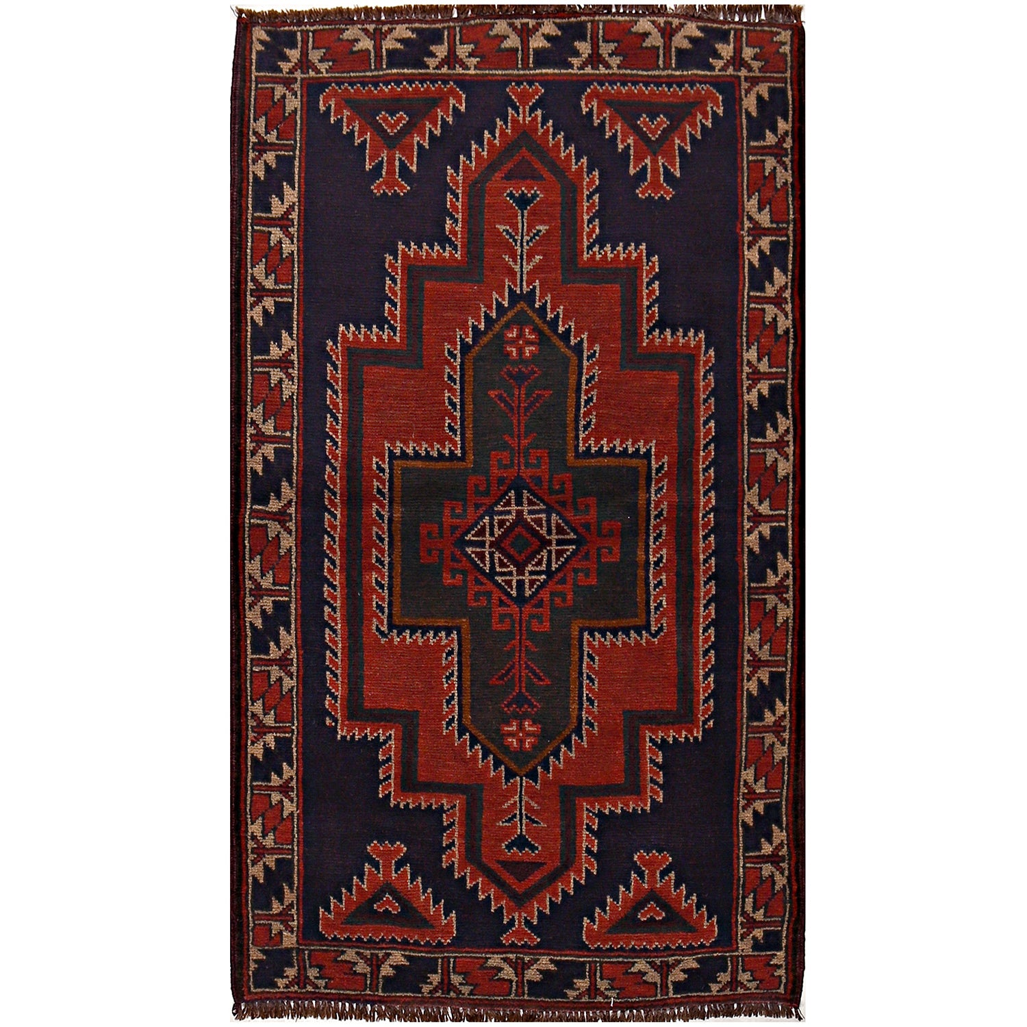 Baluchi Rug Handmade Multi Geometric 3x5 ft