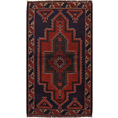 Baluchi Rug Handmade Multi Geometric 3x5 ft