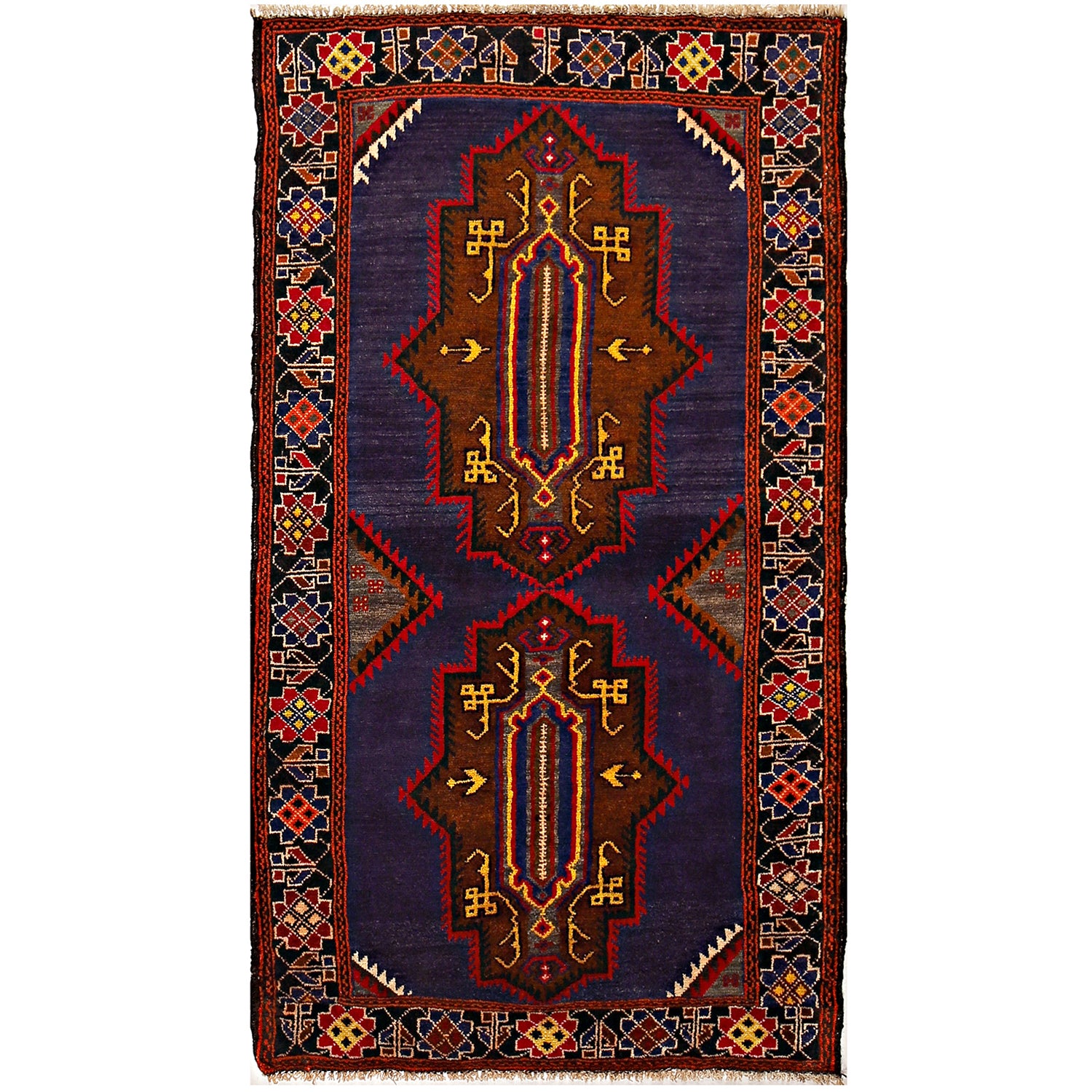Baluchi Rug Handmade Navy Blue Geometric 3x5 ft