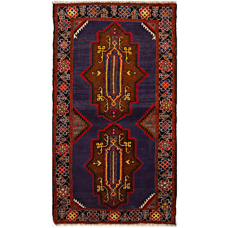 Baluchi Rug Handmade Navy Blue Geometric 3x5 ft