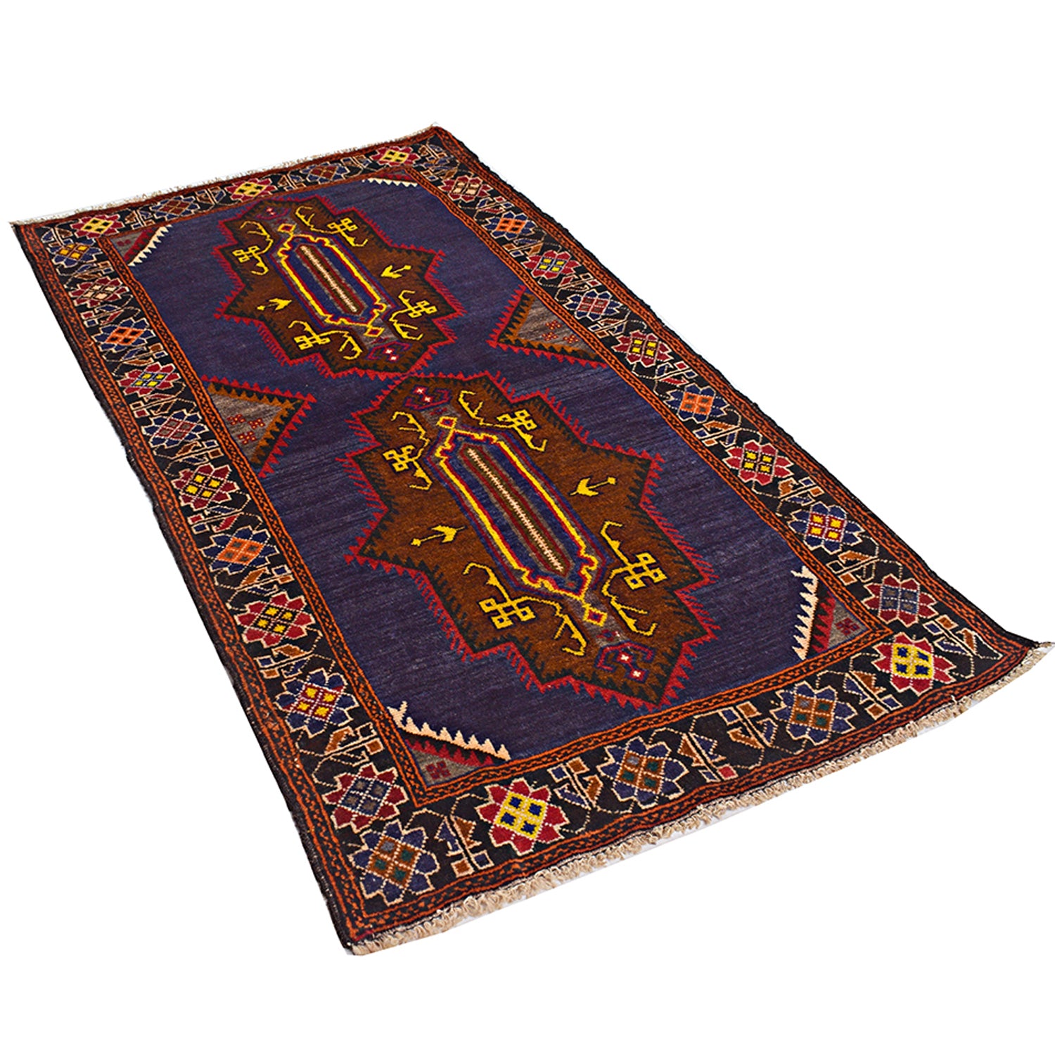 Baluchi Rug Handmade Navy Blue Geometric 3x5 ft