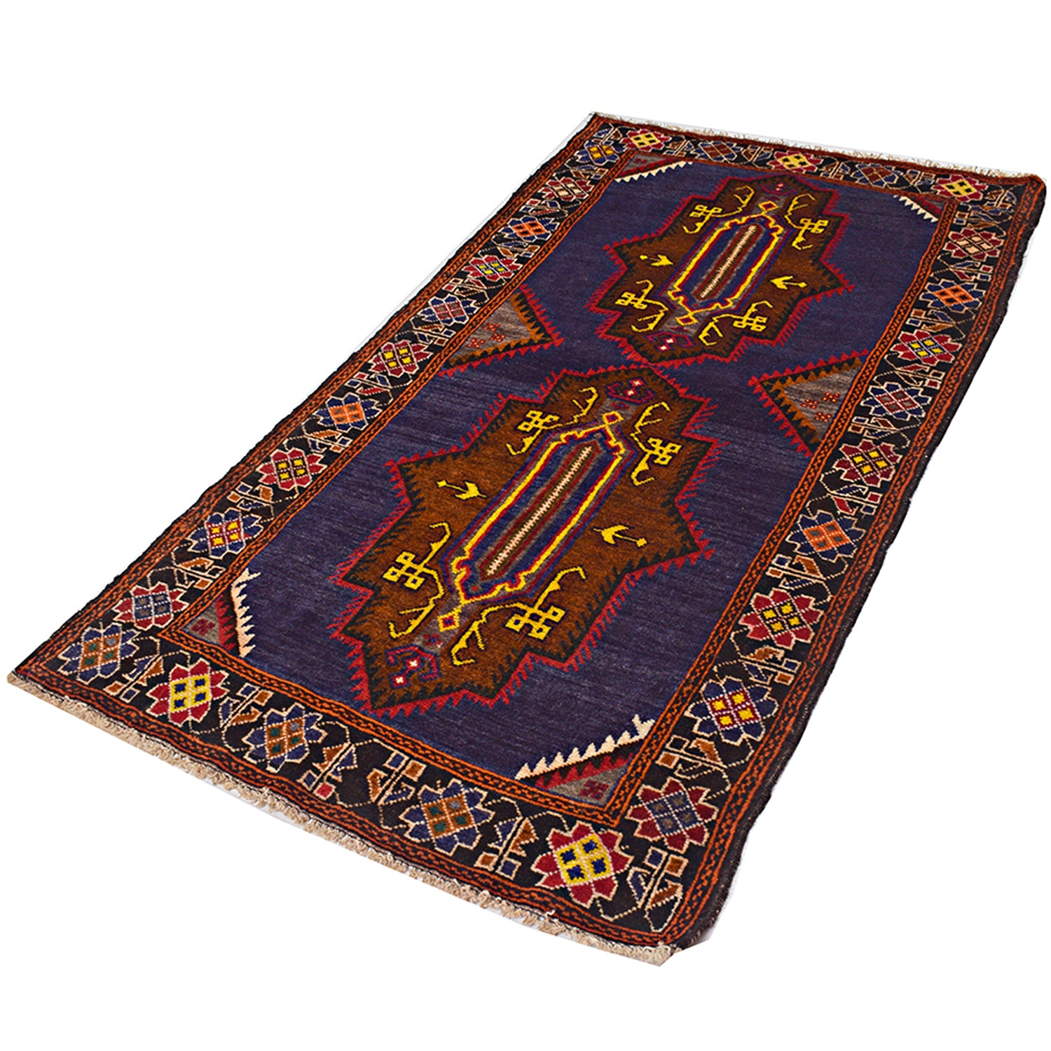 Baluchi Rug Handmade Navy Blue Geometric 3x5 ft