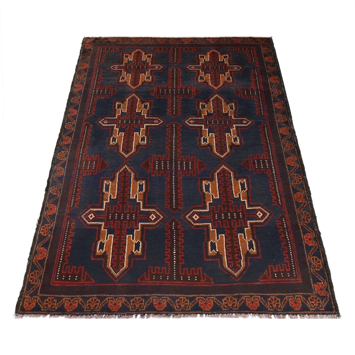 Baluchi Rug Handmade Multi Geometric 2x4 ft