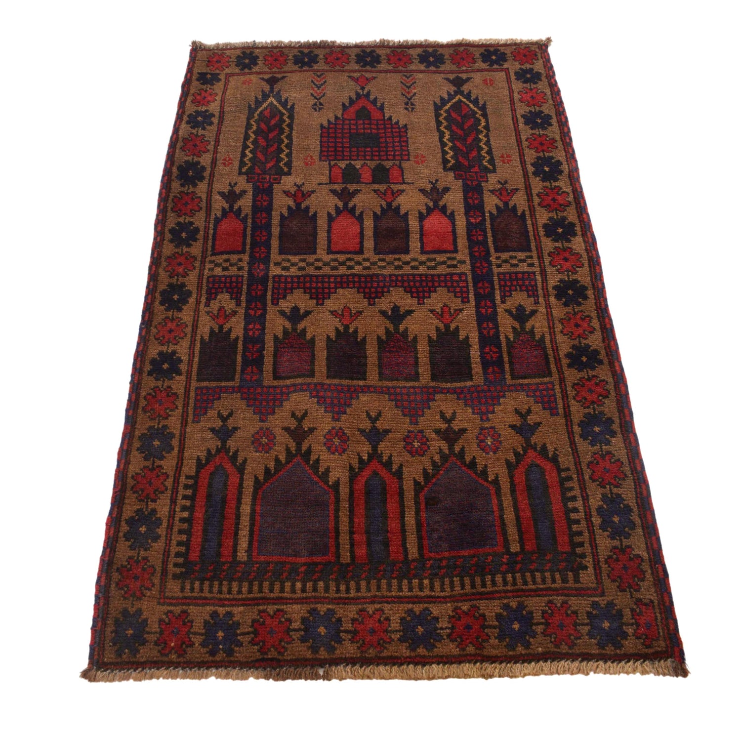 Baluchi Rug Handmade Brown Prayer Design 3x5 ft