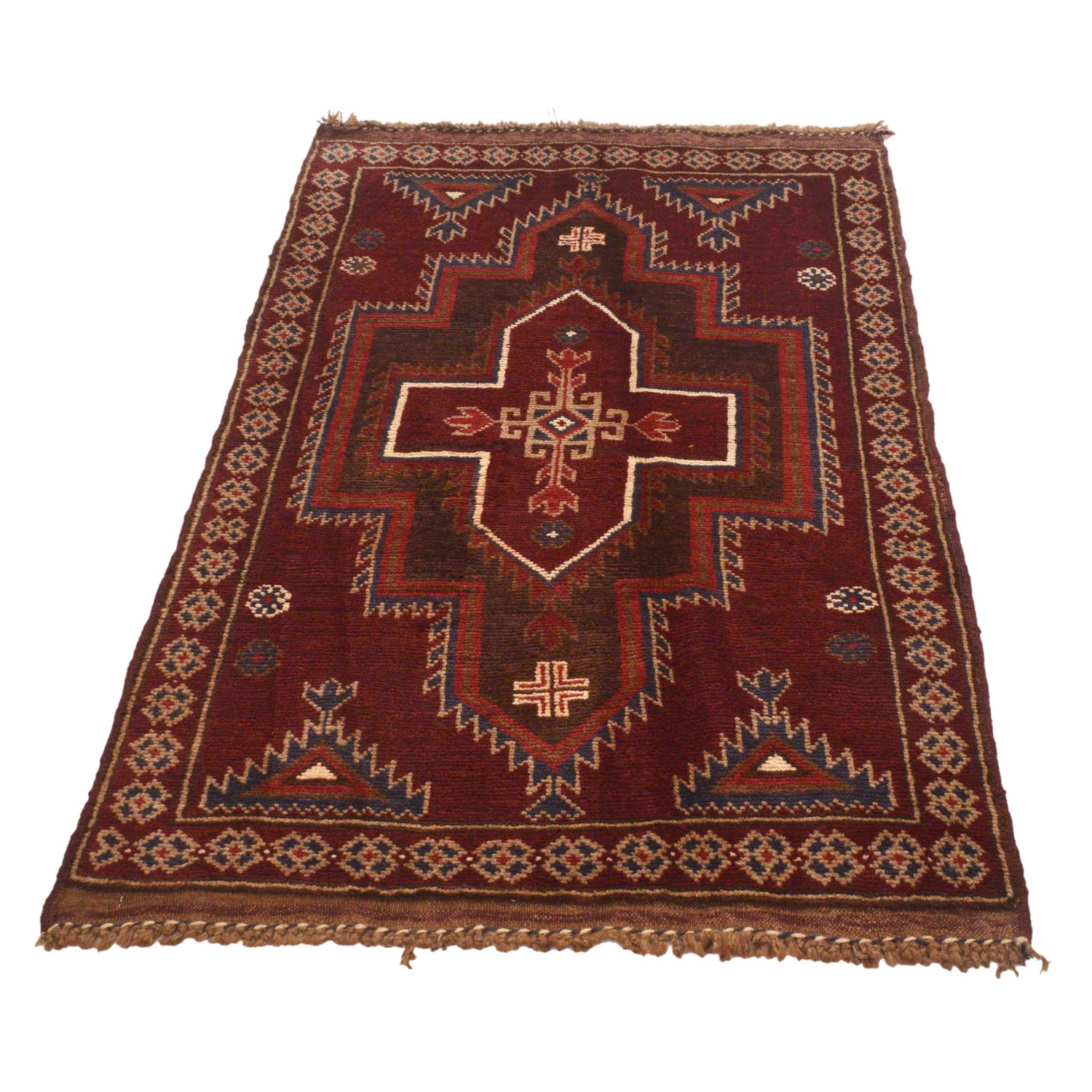Baluchi Rug Handmade Red Geometric 3x5 ft