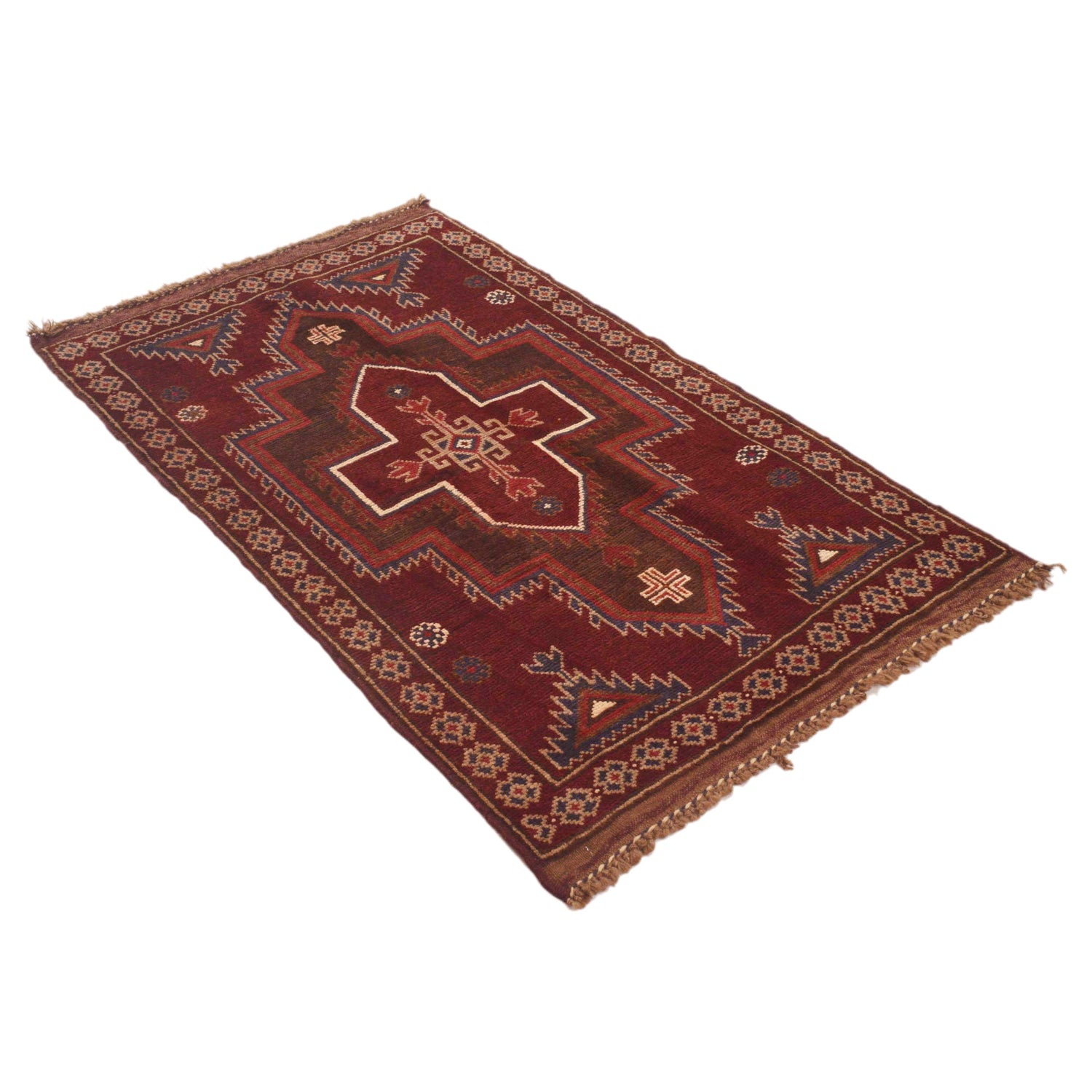Baluchi Rug Handmade Red Geometric 3x5 ft