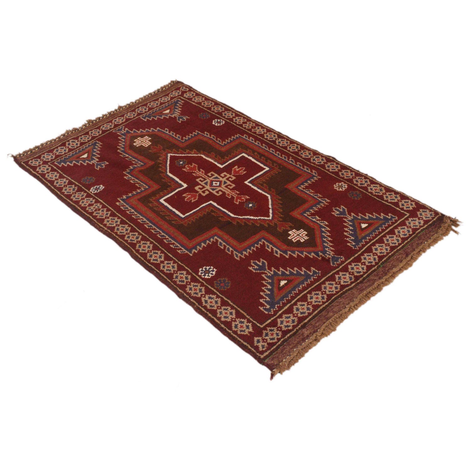 Baluchi Rug Handmade Red Geometric 3x5 ft