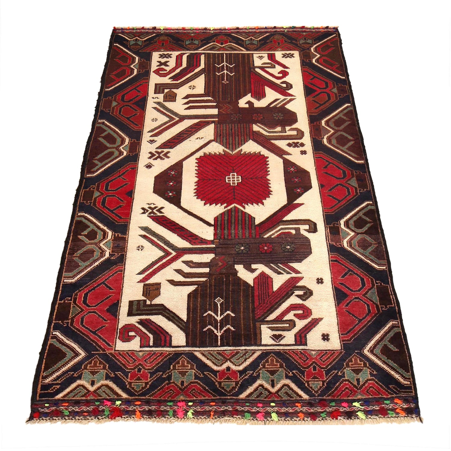 Baluchi Rug Handmade Multi Geometric 3x5 ft